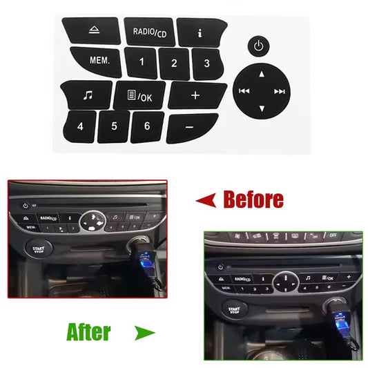 Car Button Repair Stickers CD Radio Audio Button Repair Decal Stickers for Renault Clio and Megane 2009-2011 Black Decals