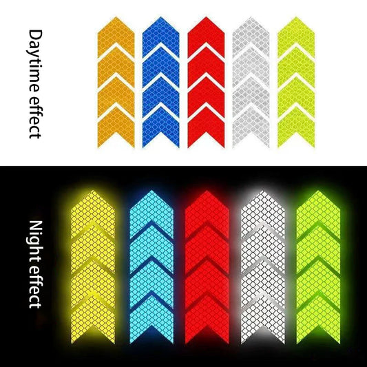 10Pcs/Set Car Sticker Reflective Arrow Sign Tape Warning Safety Sticker 4.5cm*4cm Car Bumper Trunk Reflector Hazard Tape Decal