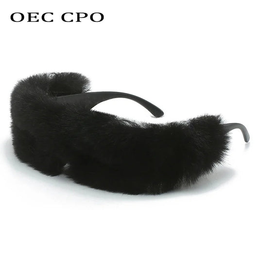 OEC CPO Ladies Soft Fur Velvet Sunglasses New Women Men Fashion Cat Eye Sun Glasses Female Punk Handmade Eyeglass UV400 Eyewear