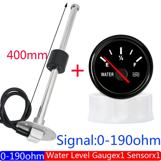 Water Level Sensor+52mm Water Level Meter Tank Indicator With Red Backlight 0-190 Ohm Water Level Gauge for Car Boat Motor 9-32V