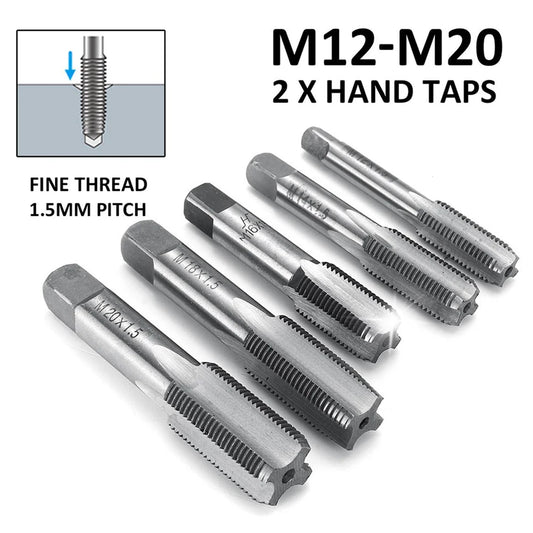 2pcs Hss Machine Screw Thread Taps Right Hand Machine Straight Fluted Fine Thread Metric Connector Hand Tap M12 M14 M16 18 M20