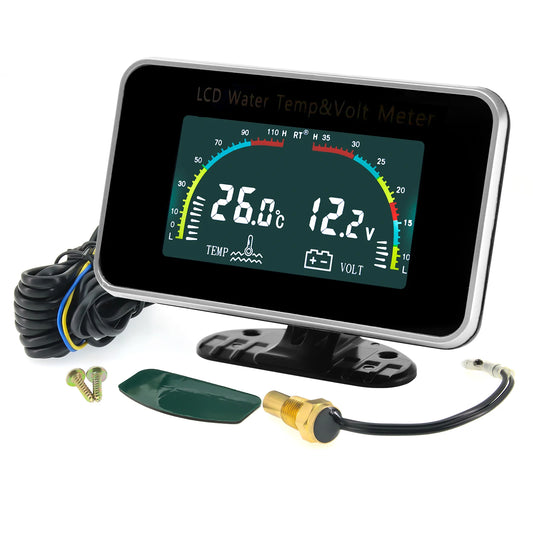 -10~120℃ Digital Water Temperature Gauge+Voltmeter 2 IN 1 LCD Gauge with Sensor 9-36V for Gasoline Diesel Auto Car 12V24V