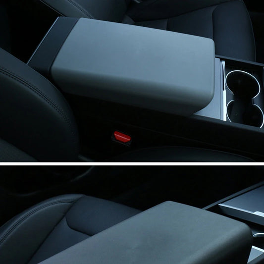 Central Console Armrest Box Cover for Tesla Model 3 Highland 2024 TPE Soft Case Black/White Auto Central Armrest Box Pad Cover