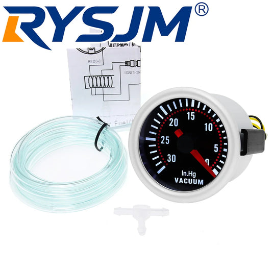 12V 52MM Vacuum Gauge -30~30In.hg Vaccum Smoke Lens Pointer Car Gauge Meter Indicator White LED Light for Universal Petrol Car