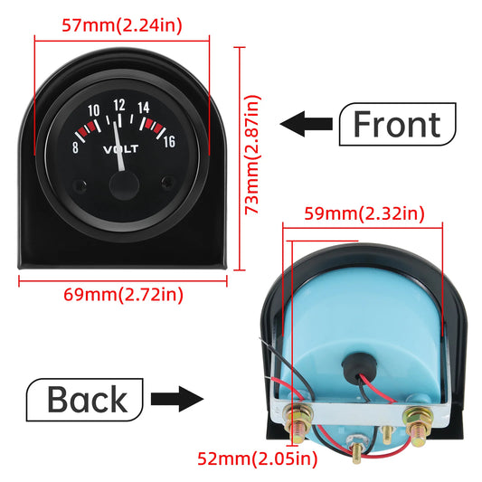 2" 52MM Voltmeter 8~16V Auto Car Gauge Volt Meter White LED Backlight Voltage 12V Car Accessories for Petrol Car 12V DC
