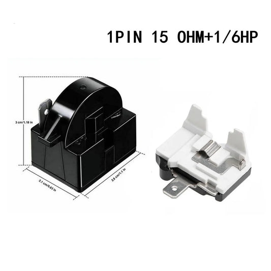 Universal Starting Relay Refrigerator PTC Start Relay 1/2 Pin 15 Ohm + 1/6H Compressor Overload Protector