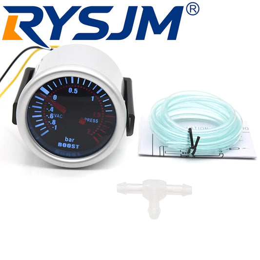 12V DC Auto 52mm Boost Gauge with Sensor Auto Car White LED Smoke Lens Boost Turbo Meter BAR -1~2 BAR for Petrol Racing Car 12V
