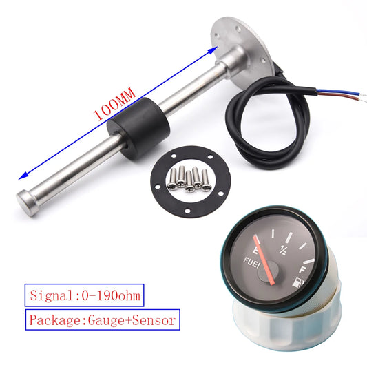Red Backlight Fuel Gauge 52MM with Fuel Level Sensor 125MM 175MM 225MM 275MM 0-190ohm Oil Tank Level Indicator Meter for Boat