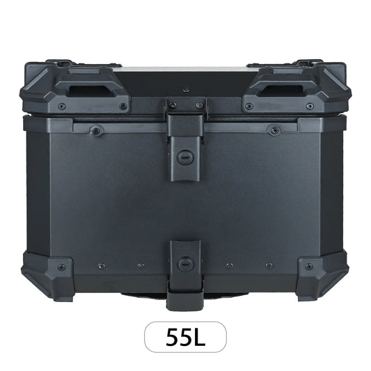 55L Universal Aluminum Top Box Motorcycle Tail Box Rear Luggage Storage Tool Cases with Fitting Plate and Fixings Helmet Box