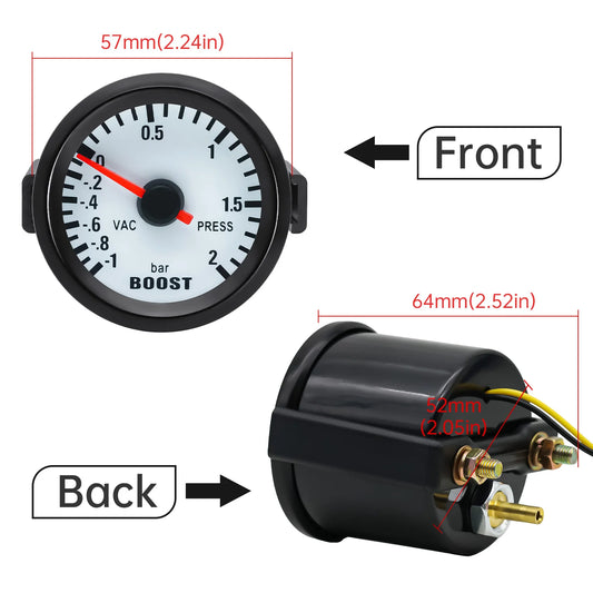 12V 52MM Turbo Boost Gauge with Blue LED Light -1~2Bar Boost Turbo Meter Indicator for Universal Petrol Car Automobile Meter