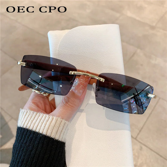 Fashion Rimless Sunglasses Women 2026 Vintage Rectangle Sunglasses Men Shades Ladies Frameless Square Glasses Eyeglasses