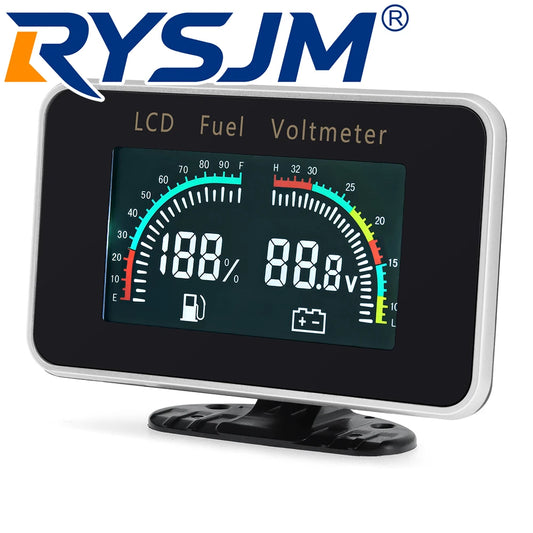 Digital LCD Gauge Dual Meter Fuel Level Gauge+Voltmeter with Flashing Alarm Oil Tank Meter for Universal Car Truck 12V24V