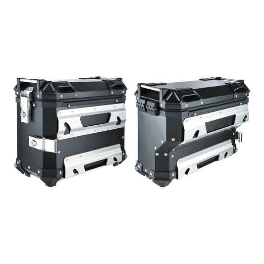 2Pcs Aluminum Motorcycle Side Box Motorbike Side Saddle Bags Luggage Case Saddlebags Storage Trunk Key Lock Toolbox Black/Silver