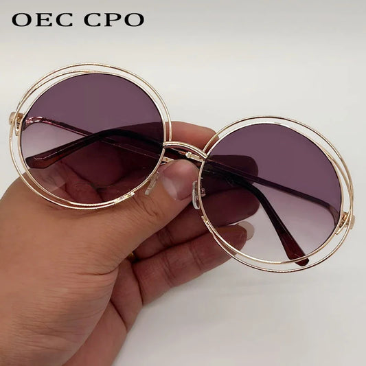 OEC CPOVintage Round Sunglasses for Women Fashion Metal Big Frame Sun Glasses Female Goggles Oculos De Sol