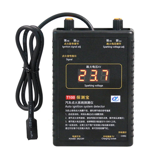 T100 Auto Ignition System Detector for 24V Ignition System Diagnostic Tool Ignition Signal and Spark Voltage Tester 200x130x25mm