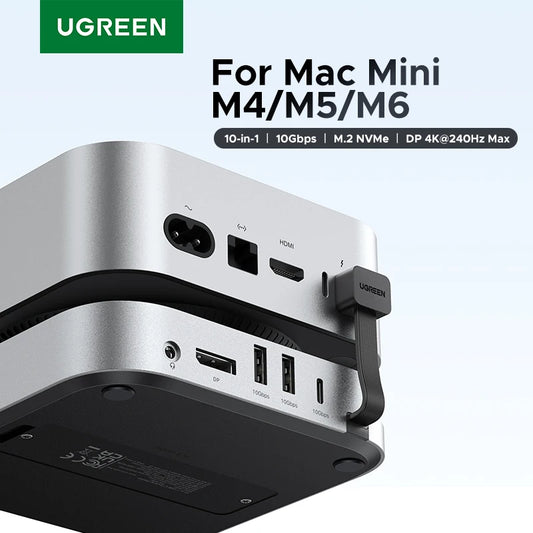 UGREEN Mac Mini Docking Station USB HUB Type-C to DP 4K240Hz M.2 NVMe SSD Slot 10Gbps Splitter SD&TF 3.5MM for Mac Mini M4/M5/M6