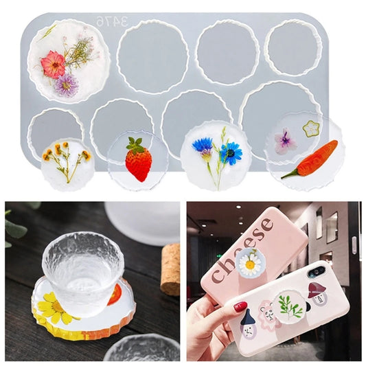 R3MC Irregular Round Silicone Coaster Molds Silicone Resin Mold Epoxy Molds for Casting with Resin Cements and Polymer