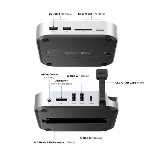 UGREEN Mac Mini Docking Station USB HUB Type-C to DP 4K240Hz M.2 NVMe SSD Slot 10Gbps Splitter SD&TF 3.5MM for Mac Mini M4/M5/M6