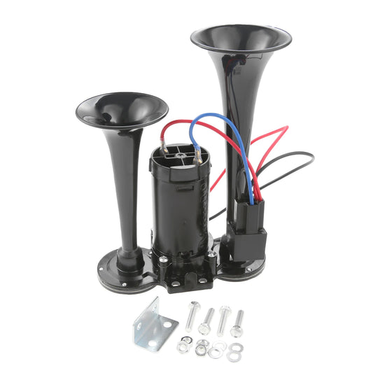 12V 130DB Car Loud Dual Electric Air Horn Kit for Car Truck SUV Motorcycle Yacht ATV Boat ABS Plastic Dual Trumpet Air Horn Kit