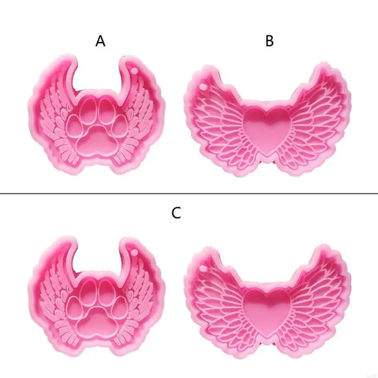 R3MC Shiny Glossy Silicone Molds Love Angel Wing Keychain Mold DIY Ornament Pendant Jewelry Epoxy Resin Crafting Molds