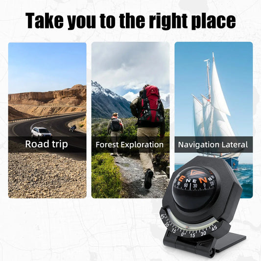 Car Dashboard Compass With Slope Meter 2-In-1 Foldable High Precision Navigation Car Mount Compass Ball Compass for Vehicle Boat