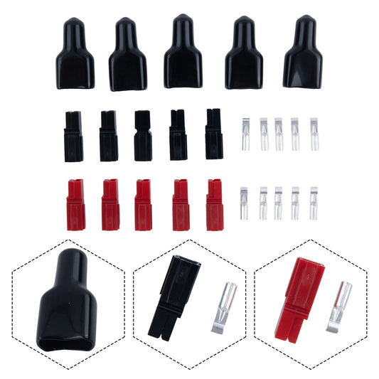 5 Pairs 30AMP Plug 600V Connector Rubber Black PVC Dust Covers Terminal Sleeves For Electric Equipment