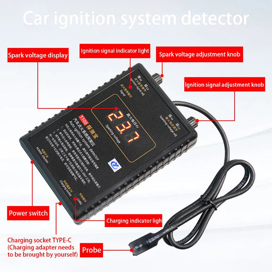 T100 Auto Ignition System Detector for 24V Ignition System Diagnostic Tool Ignition Signal and Spark Voltage Tester 200x130x25mm
