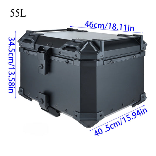 55L Universal Aluminum Top Box Motorcycle Tail Box Rear Luggage Storage Tool Cases with Fitting Plate and Fixings Helmet Box