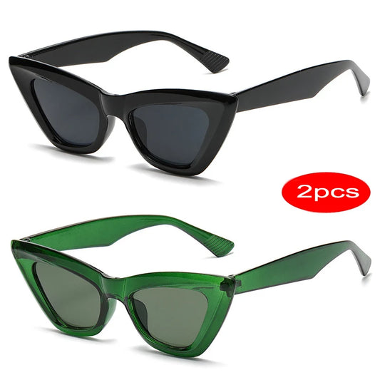 2 PCS Fashion Cat Eye Women Sunglasses UV400 Shades Retro Colorful Trending Sun Glasses Female Punk Eyewear
