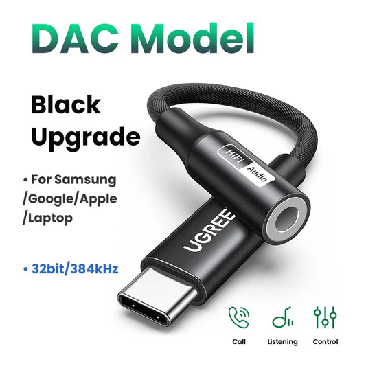UGREEN USB Sound Card Type C to 3.5mm AUX Cable Adapter Earphone Converter DAC Chip PD QC Charging Sound Card for Headset