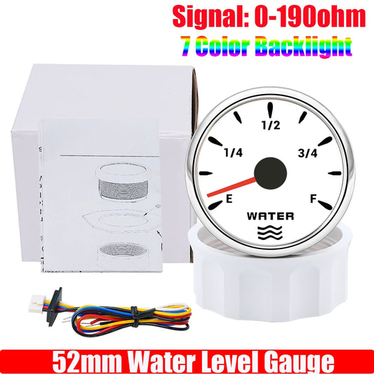 7 Color Backlight 52mm Water Level Gauge 0-190 Ohm Water Level Meter Waterproof Water Tank Meter Indicator for Boat Car 12V 24V