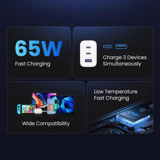 UGREEN 65W PD Charger Quick Charge 4.0 3.0 Type C PD USB Charger for iPhone 18 17 16 Pro Max Fast Charger For Laptop PD Charger