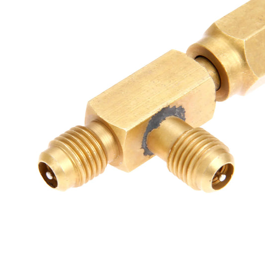 Yetaha Air-conditioning Tee Adapter 1/4" Male flare X 1/4" Male flare X 1/4" female SAE flare With Connector c/w Valves Core