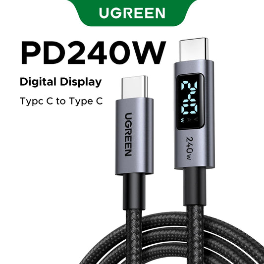 UGREEN Type-C Charging Cable PD3.1 240W Digital Display Screen USB-C Cord for Laptop MacBook HP iPhone 17 16 Samsung S25 Xiaomi