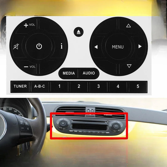 1Pc PVC Car Radio Button Repair Decals for Fiat 500 Matte Black Radio Worn Peeling Button Repair Sticker Car Accessories