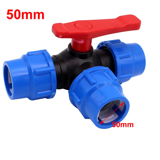 20/25/32/40/50mm PE Pipe Faucet Diverter 3-Way Ball Valve Plastic Valve Ball Valve Garden Lawn Irrigation Water Pipe Fittings