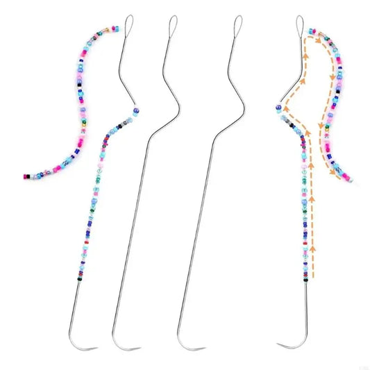 R3MC 4pcs Curved Large Eye Beading Needle Stainless Steel Curved Beading Needle for Professional Jewelry Making and Craft