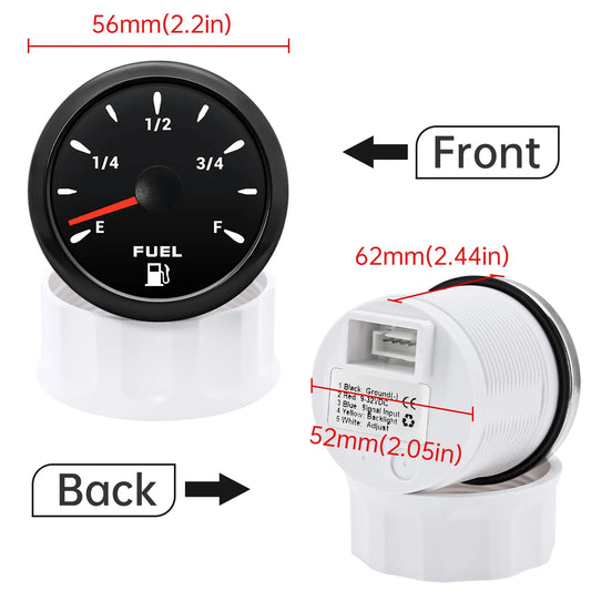 0-190 ohm Fuel Float Sensor + 52mm Fuel Level Gauge 7 Color Light Waterproof IP67 Oil Tank Meter Indicator Car Yacht 12V 24V