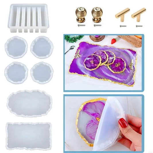 R3MC Coasters Silicone Mold Storage Box Mold Epoxy Resin Casting Molds for Making Faux Tray,Serving Board