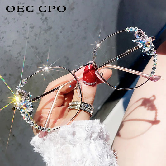 Shiny Diamonds Square Glasses Women Luxury Rhinestone Alloy Frame Clear Lens Eyewear Female Trends Punk Eyeglasses Shades Oculos