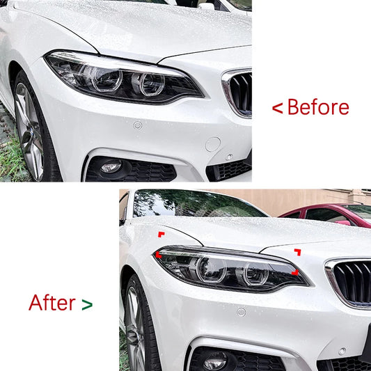 2Pcs Headlights Eyebrow Eyelids Cover Stickers for BMW 2 Series F22 F23 2015-2019 Headlight Cover Trim Gloss Black / Carbon Look
