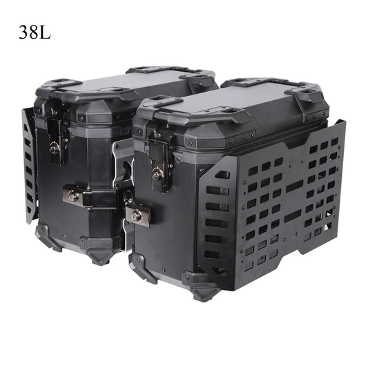 1 Pair 38L Armoured Motorcycle Side Box Multi-functional Side Luggage Case Universal Saddlebag Aluminum Storage Trunk Toolbox