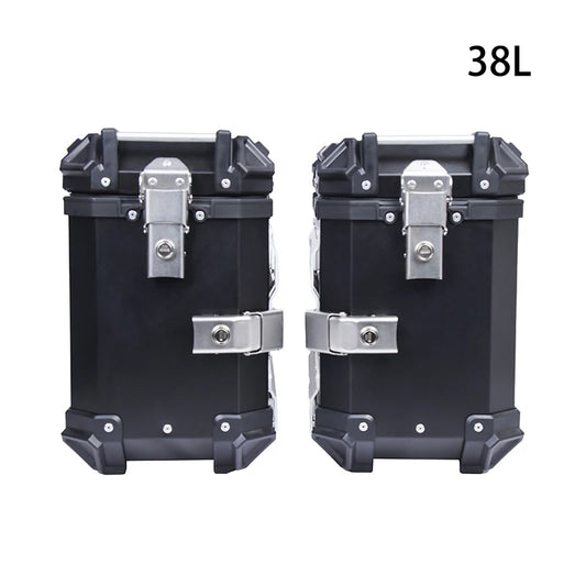 2Pcs 38L Aluminium Motorcycle Side Box Luggage Case Saddlebags Storage Trunk Key Lock Toolbox Quick Release Motorbike Saddle Bag