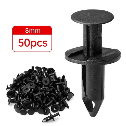 50PCS 8mm Car Retainer Clips Plastic Fasteners Kit Auto Trim Panel Clip Black Car Body Bumper Rivet Set Replacement Push Pin