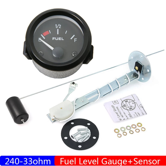 Universal 2" 52mm Fuel Level Gauge Auto Car Meter Fuel Float Sensor 240-33 ohm White LED Light Pointer Fuel Gauges Petrol 12V
