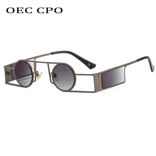 OEC CPO Punk Men Round Sunglasses Vintage Women Retro Round Sun Glasses Female Unique Metal Steampunk Eyewear UV400 oculos