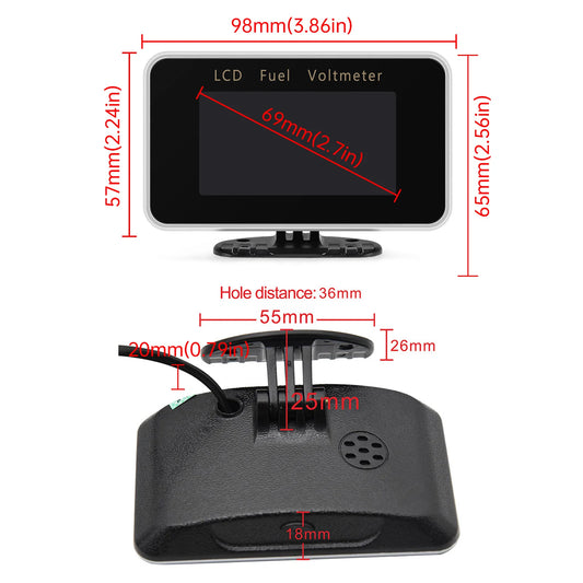 Digital LCD Gauge Dual Meter Fuel Level Gauge+Voltmeter with Flashing Alarm Oil Tank Meter for Universal Car Truck 12V24V