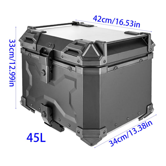 45L Motorcycle Rear Box Aluminium Alloy Tail Box Carrier Tool Case Universal Motorbike Trunk With Fitting Plate and Fixings