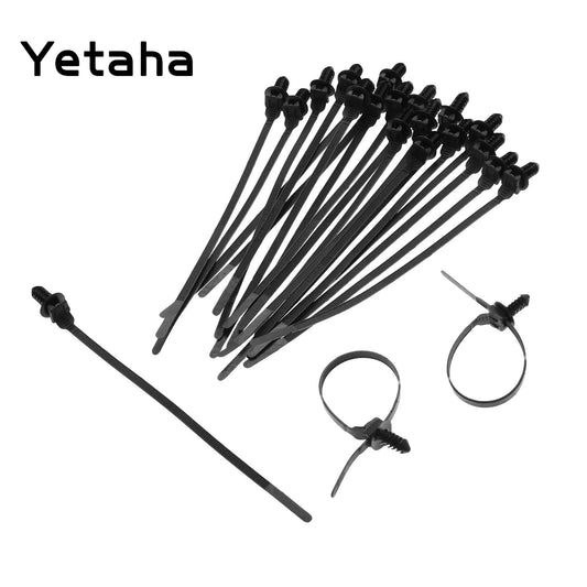Yetaha 30 Pcs Nylon Black Car Cable Strap Push Mount Wire Tie Retainer Clip Clamp Car Cable Fastening Ties High Quality