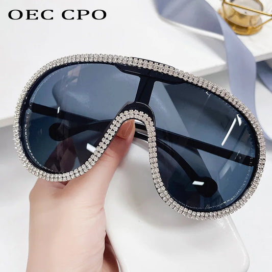 Oversized Diamond Luxury Sunglasses Women Men Punk Rhinestone Goggle Sun Glasses Female Gradient Shades Outdoot Eyewear UV400